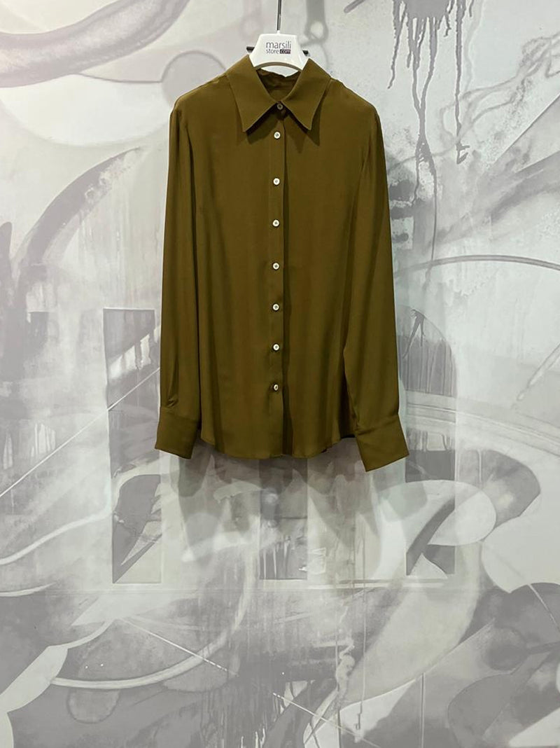 GRIFONI CAMICIA MISTO SETA OLIVE