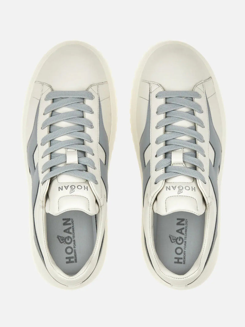 HOGAN SNEAKERS H-STRIPES PELLE BURRO CIELO