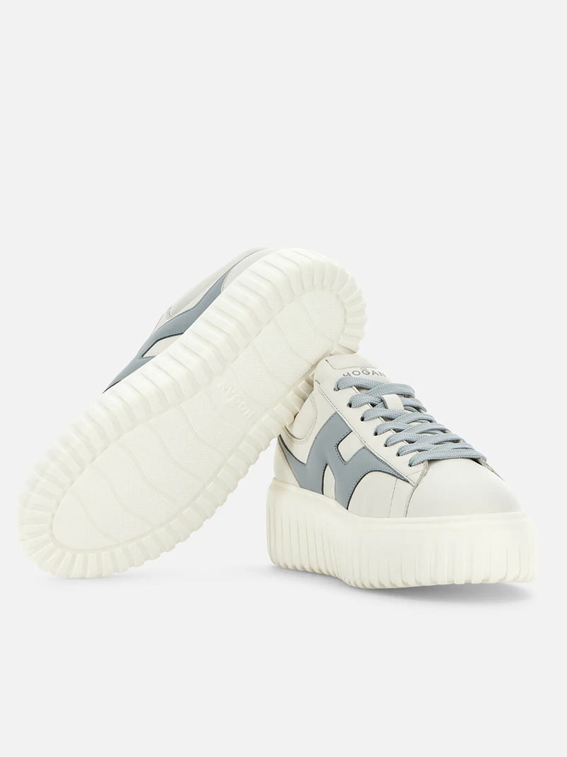 HOGAN SNEAKERS H-STRIPES PELLE BURRO CIELO