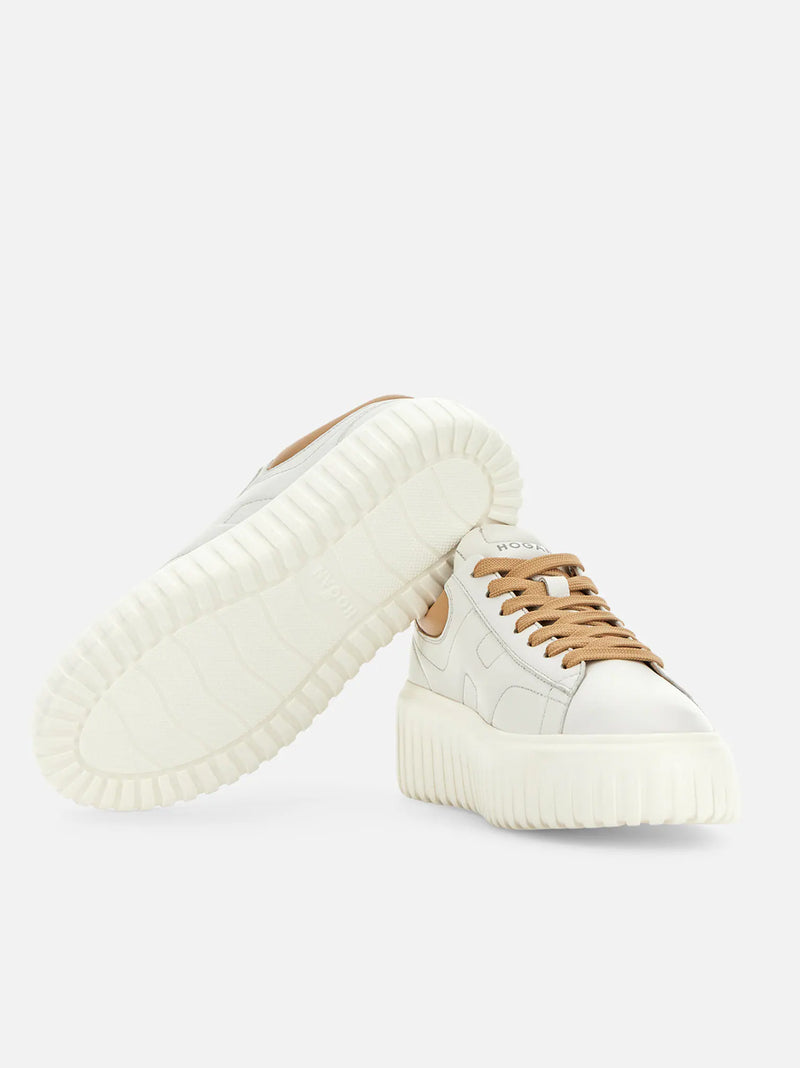 HOGAN SNEAKERS H-STRIPES PELLE BIANCO BEIGE