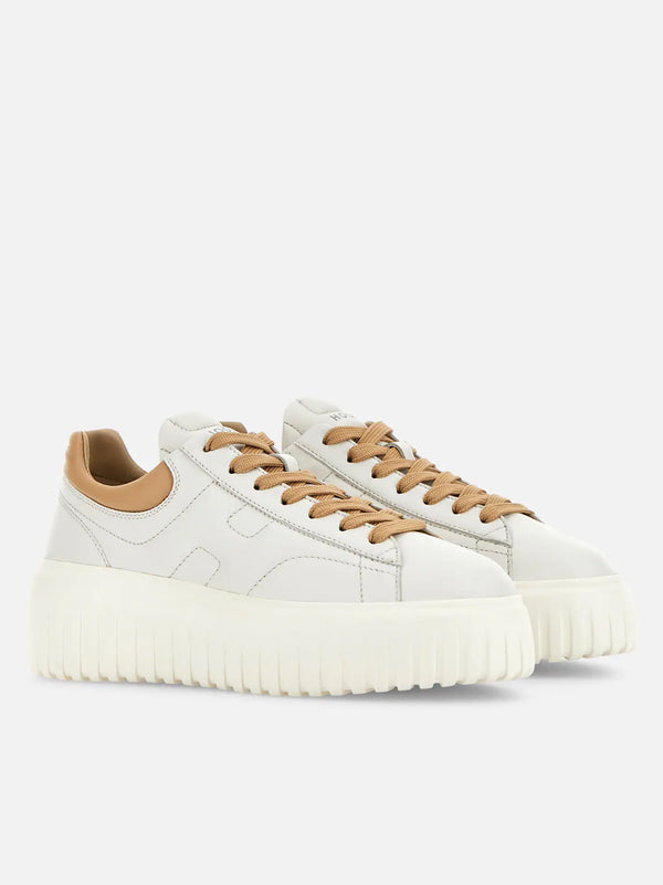 HOGAN SNEAKERS H-STRIPES PELLE BIANCO BEIGE