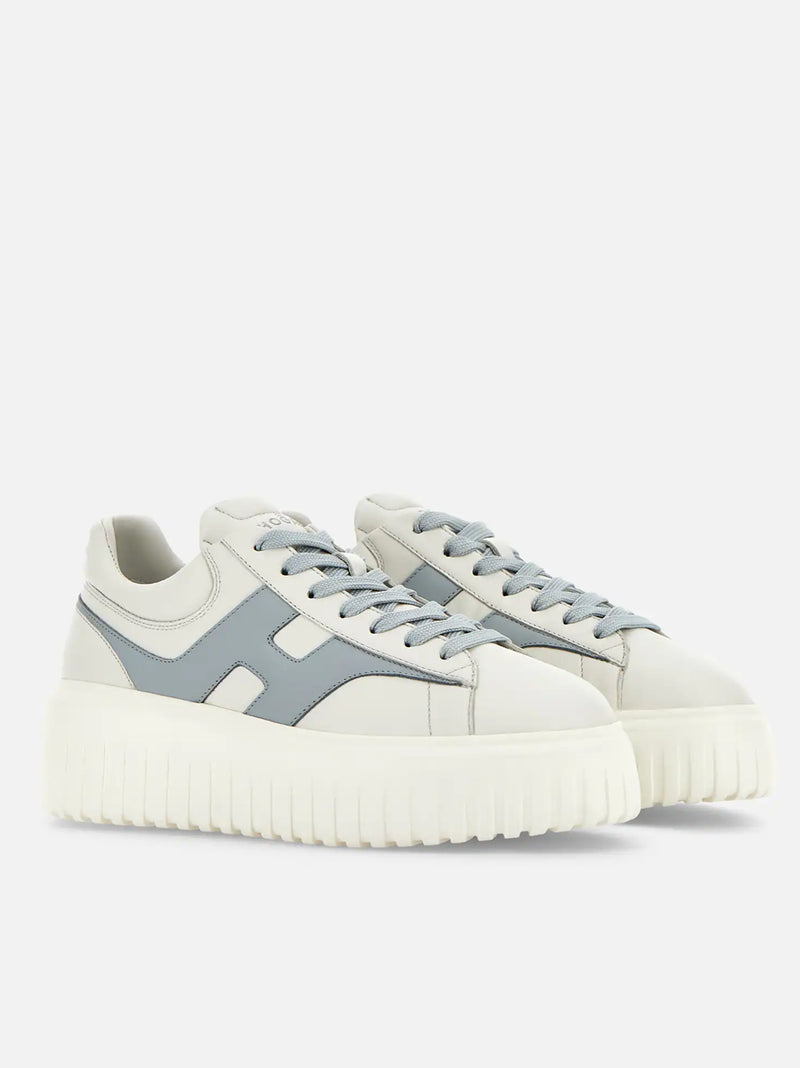 HOGAN SNEAKERS H-STRIPES PELLE BURRO CIELO