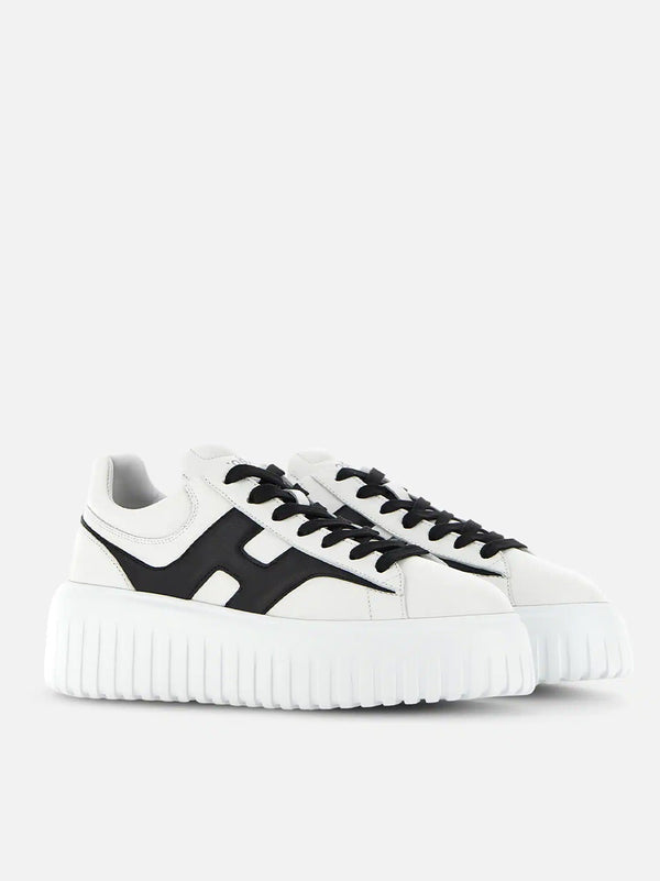 HOGAN SNEAKERS H-STRIPES PELLE BIANCO E NERO