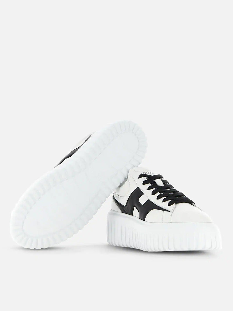 HOGAN SNEAKERS H-STRIPES PELLE BIANCO NERO