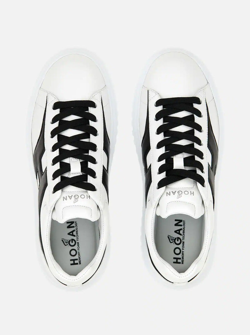 HOGAN SNEAKERS H-STRIPES PELLE BIANCO E NERO