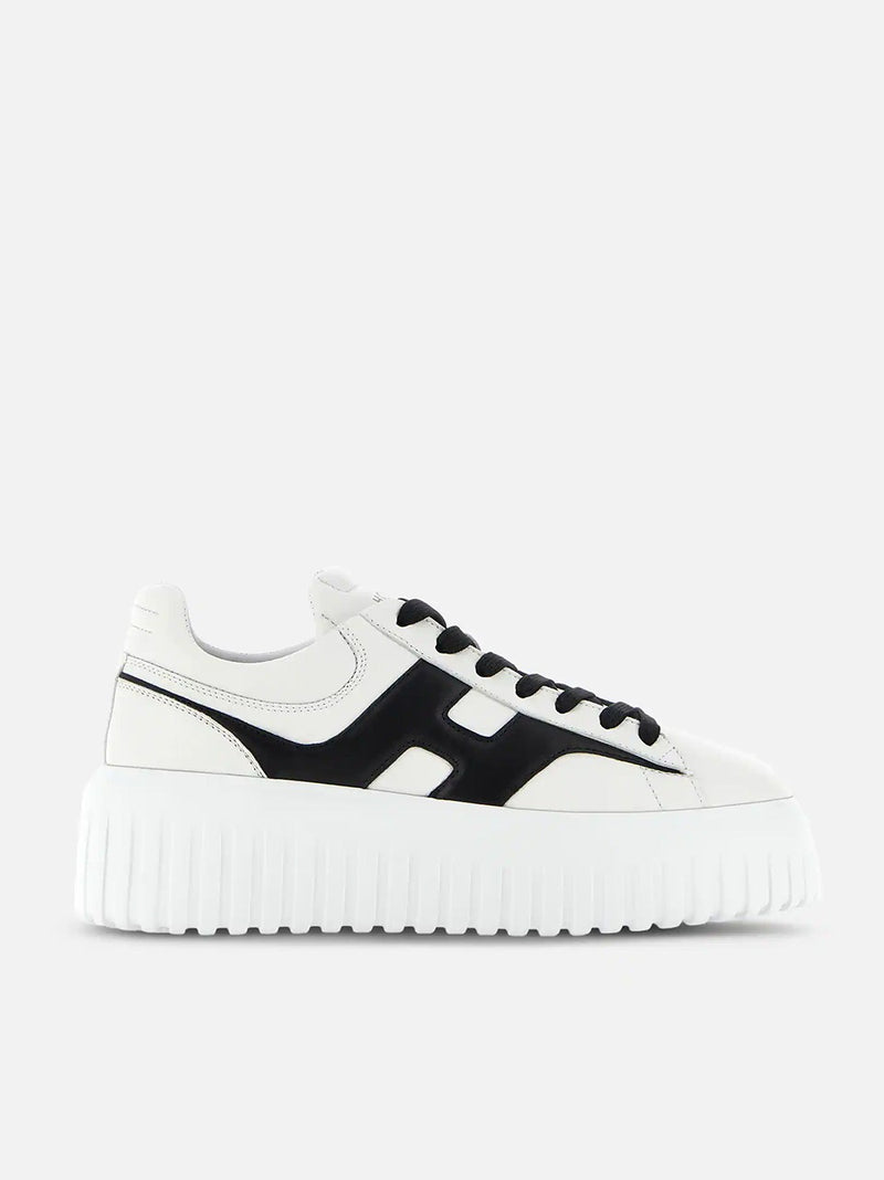 HOGAN SNEAKERS H-STRIPES PELLE BIANCO NERO